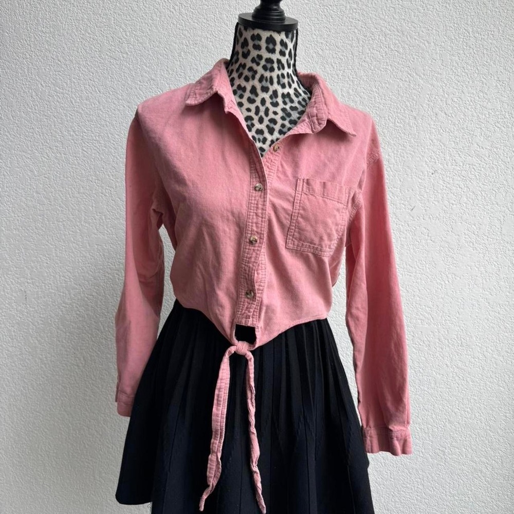 Very J Pink thin corduroy crop top with tie waist